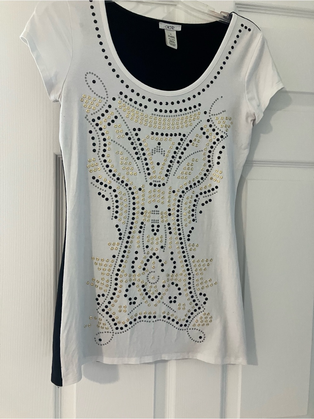 Cache White Short Sleeve Studded Scoop Neck Tee